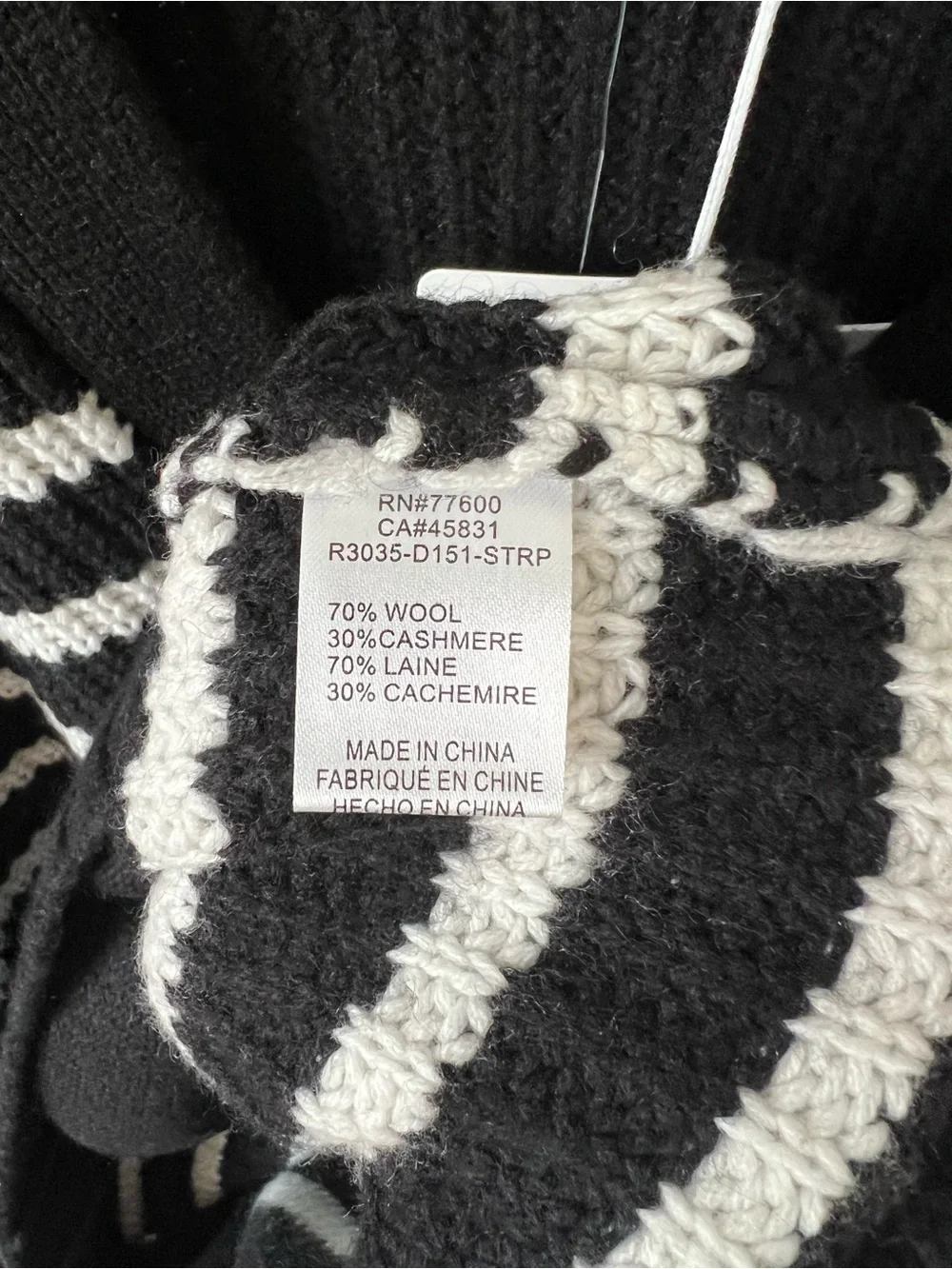 Sandrine Rose x Free People Grandpa Cashmere Wool Cardigan Black White Striped M
